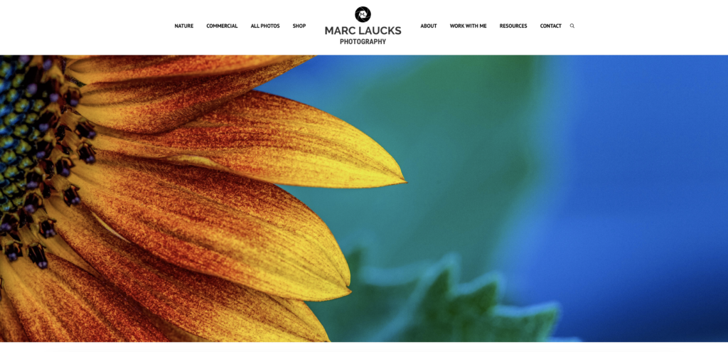 Screenshot showing the home page of the Marc Laucks Photography website.